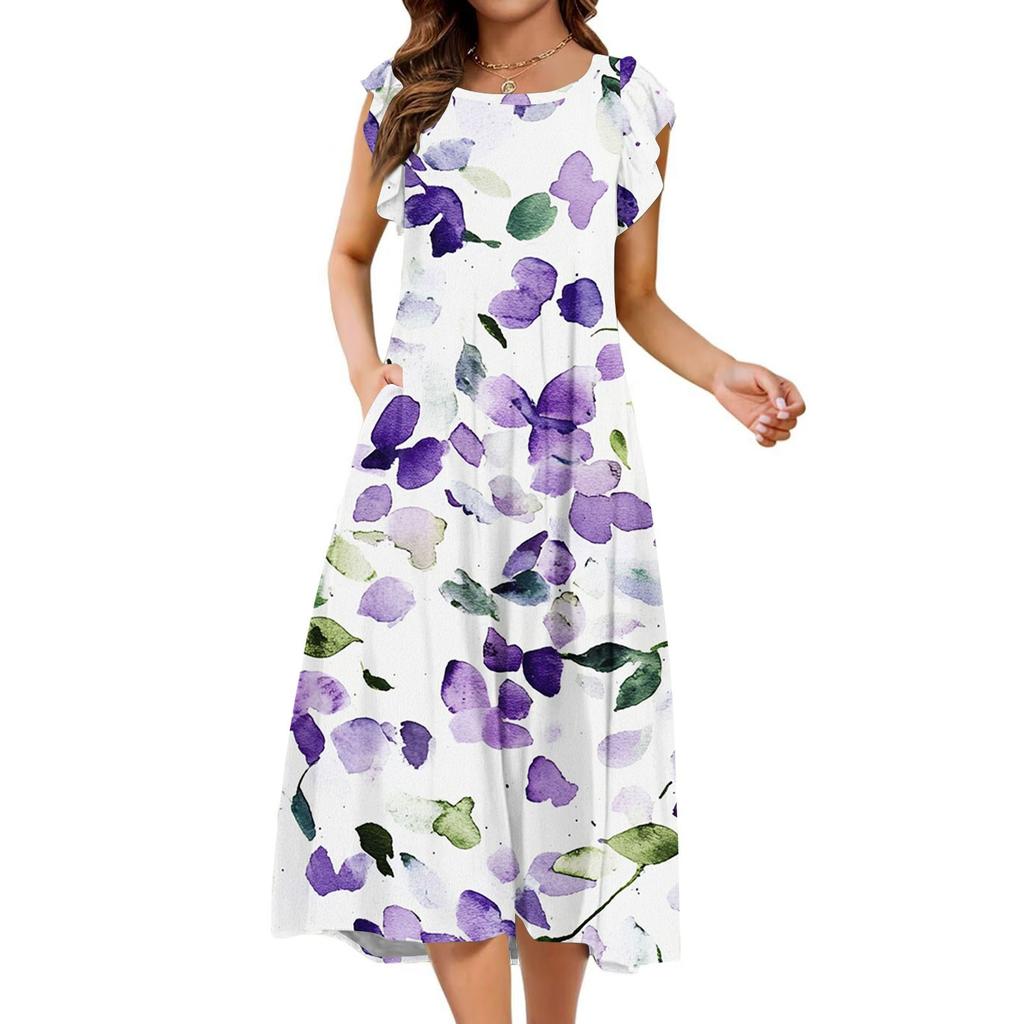 Women's One-piece Short Sleeve Flared Sleeve Loose Casual Floral Print Round Neck Dress
