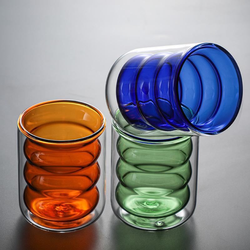 Colored Double-Walled Spiral Glass Cup: Ideal for Milk, Coffee, Mousse, Juice At Home or Office.