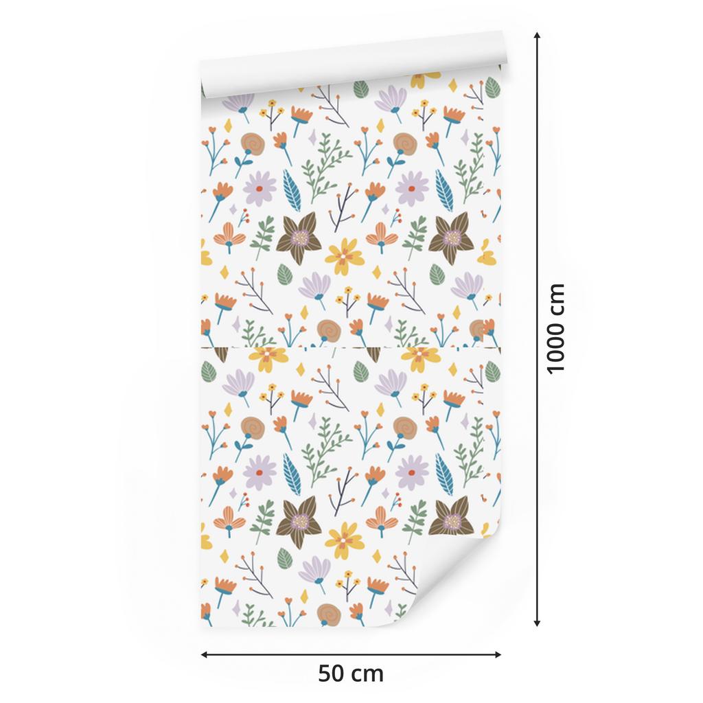 Wildflowers Wallpaper White and Light Gray for Living Room and Bedroom 50x1000