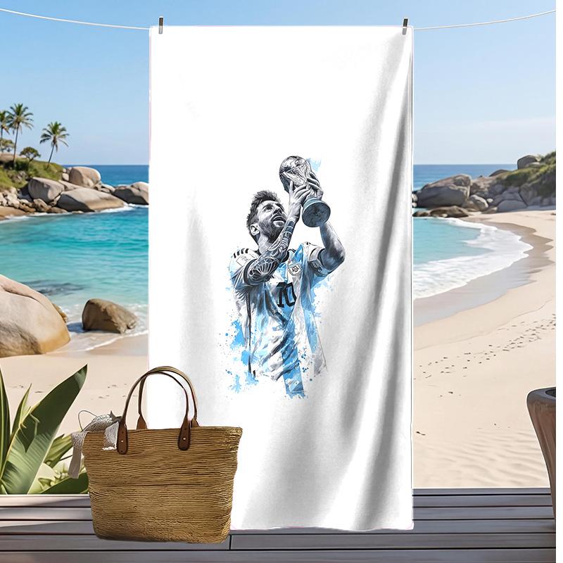 Lionel Messi Aufdruck Strandtuch Schnelltrocknend Weiches Handtuch Tragbar Große Rechteckige Stranddecke für Reisen Schwimmbad