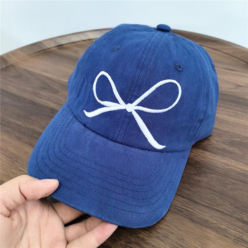 Chic Denim Baseball Cap with Bowknot & Embroidered Lettering - Adjustable, Sun-Protective Dad Hat for Women