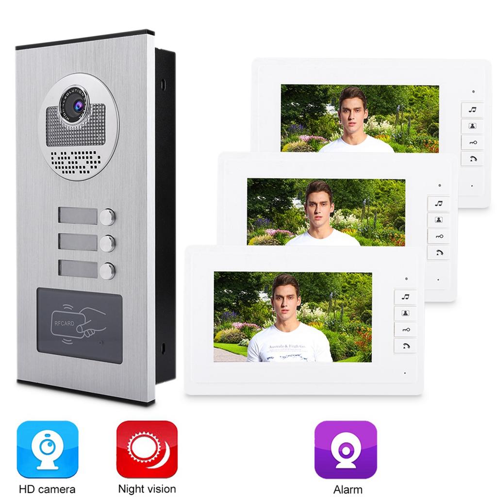 7 Inch HD IR Video Intercom Doorbell One Camera with Three Display