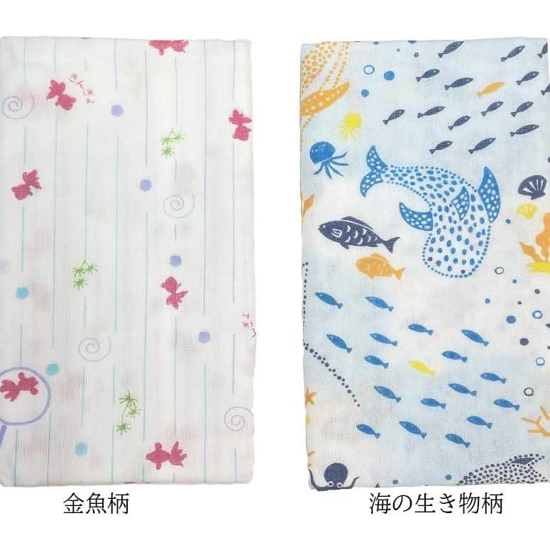Tenugui Gauze 100% Cotton Made in Japan Fray-Resistant Hem Summer Memories Pattern Quick-Drying Thick Double Layer