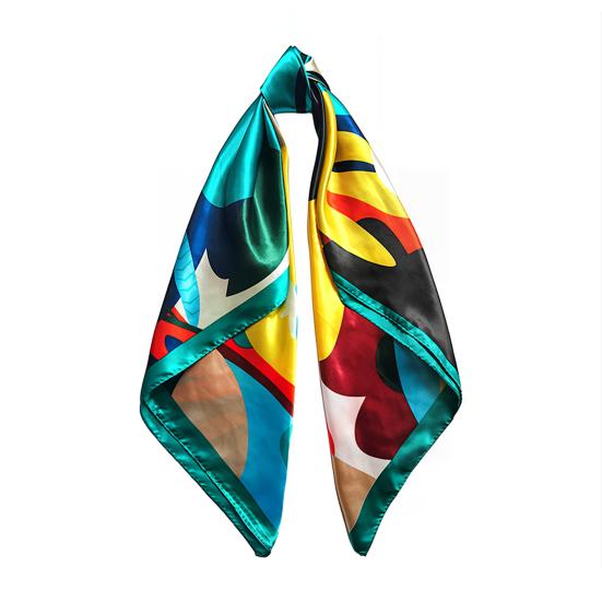yangyizhi Large Square Headscarf, Simulated Silk Satin Fabric Scarf, Vibrant Floral Print Neck Multi-Purpose Turban Scarf Shawl Hair Tie