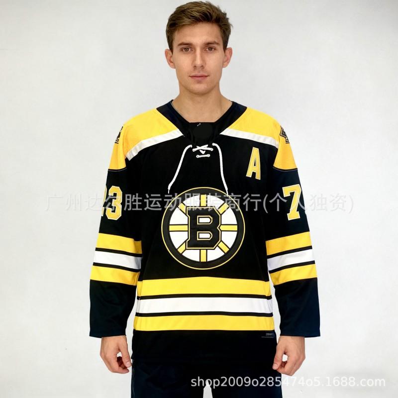 Maglia da Hockey Autentica Stile Boston Bruins 73 Mavoy da Uomo Nera Bianca Gialla a Strisce Abbigliamento per Tifosi