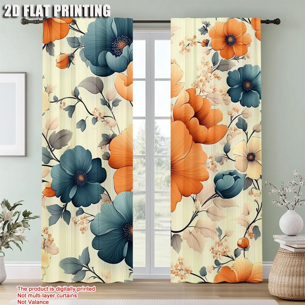 2Pcs Elegant Vintage Floral Curtains Vibrant Flower Rod Pocket Window Treatment For Home Decor Living Room Bedroom Office