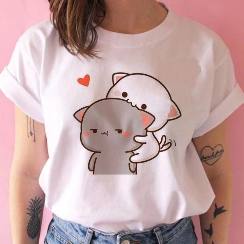 Peach Cat Peachcat Print Women T Shirt Girl Graphic Printed Fashion Harajuku 2023 Streewear Clothes Causal Female Y2K Tops Tee