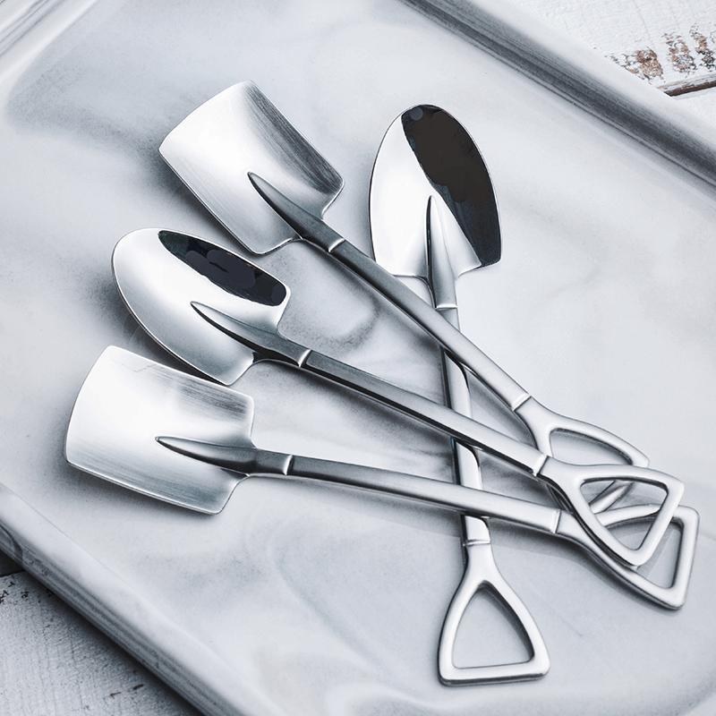 Stainless Steel Shovel Spoon Tea Spoon Creative Coffee Ice Cream Dessert Spoon Tableware Set Kitchen Tools