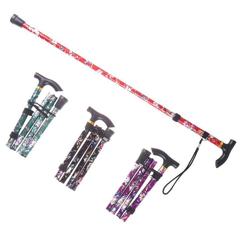 1Pc Aluminum Alloy Five-Section Folding Cane T Handlebar Safety Walking Stick