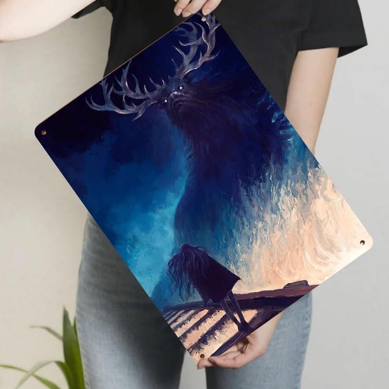 

Mysterious Night Deer and Girl Metal Iron Painting Home Decor Living Room Bedroom Wall Art Hanging 20x30cm（7.8x11.8inch）