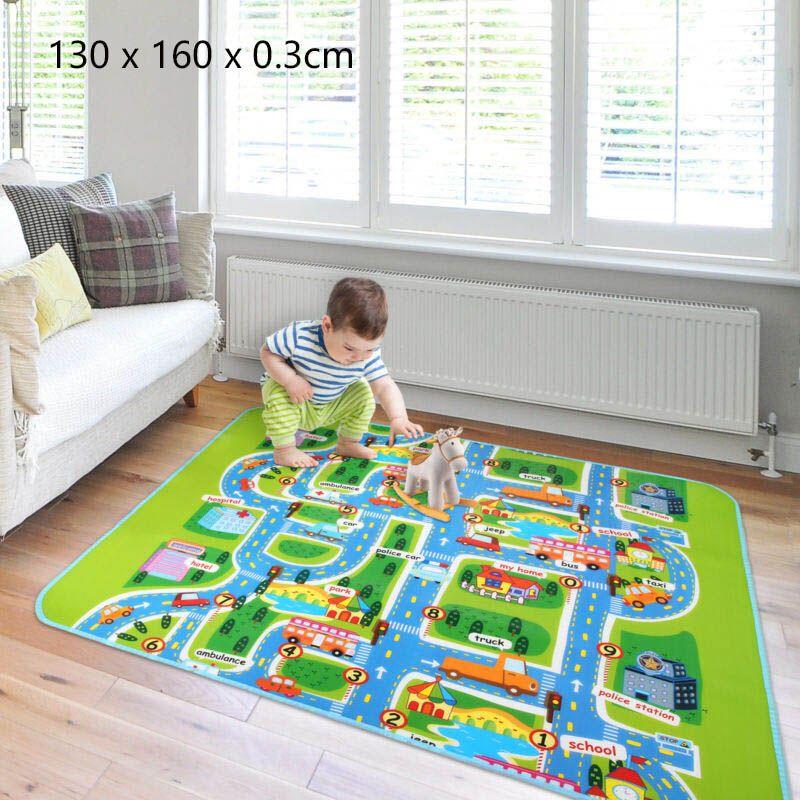 Soft And Safe 130x160cm Children's Road Map Play Mat With Traffic City Theme