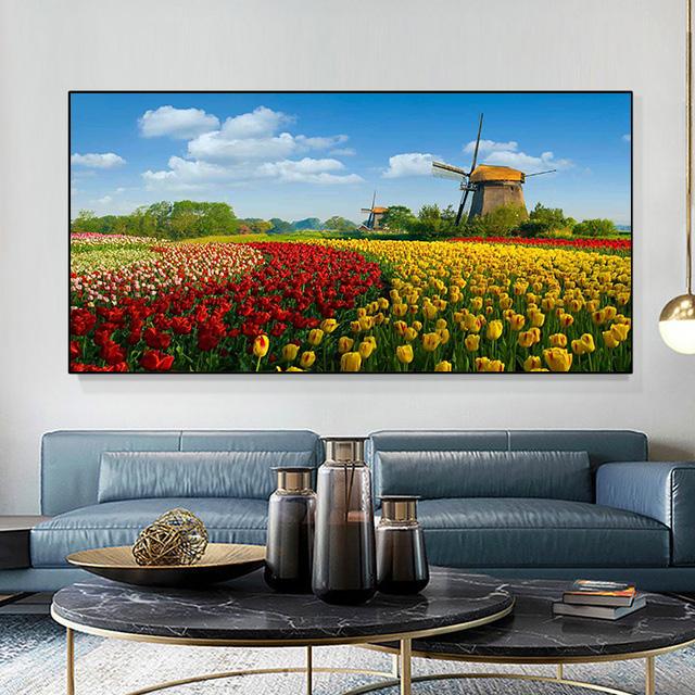 Vintage Canvas Painting Flower Sea Wall Art Pictures For Living Room Lavender Sunflower Landscape Posters Indoor Home Decoration