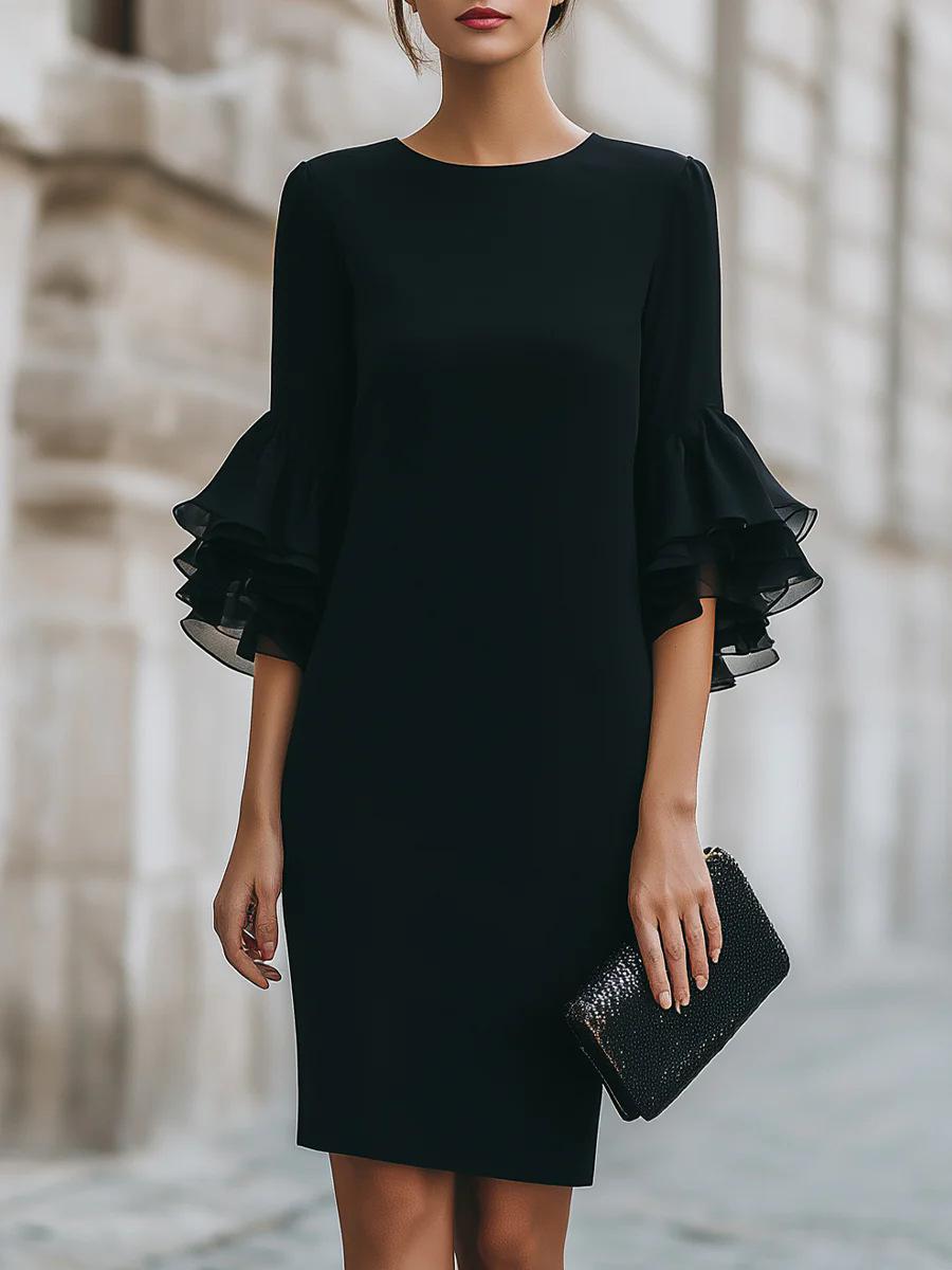 European Style Elegant Ruffle Slim Fit Maxi Dress S