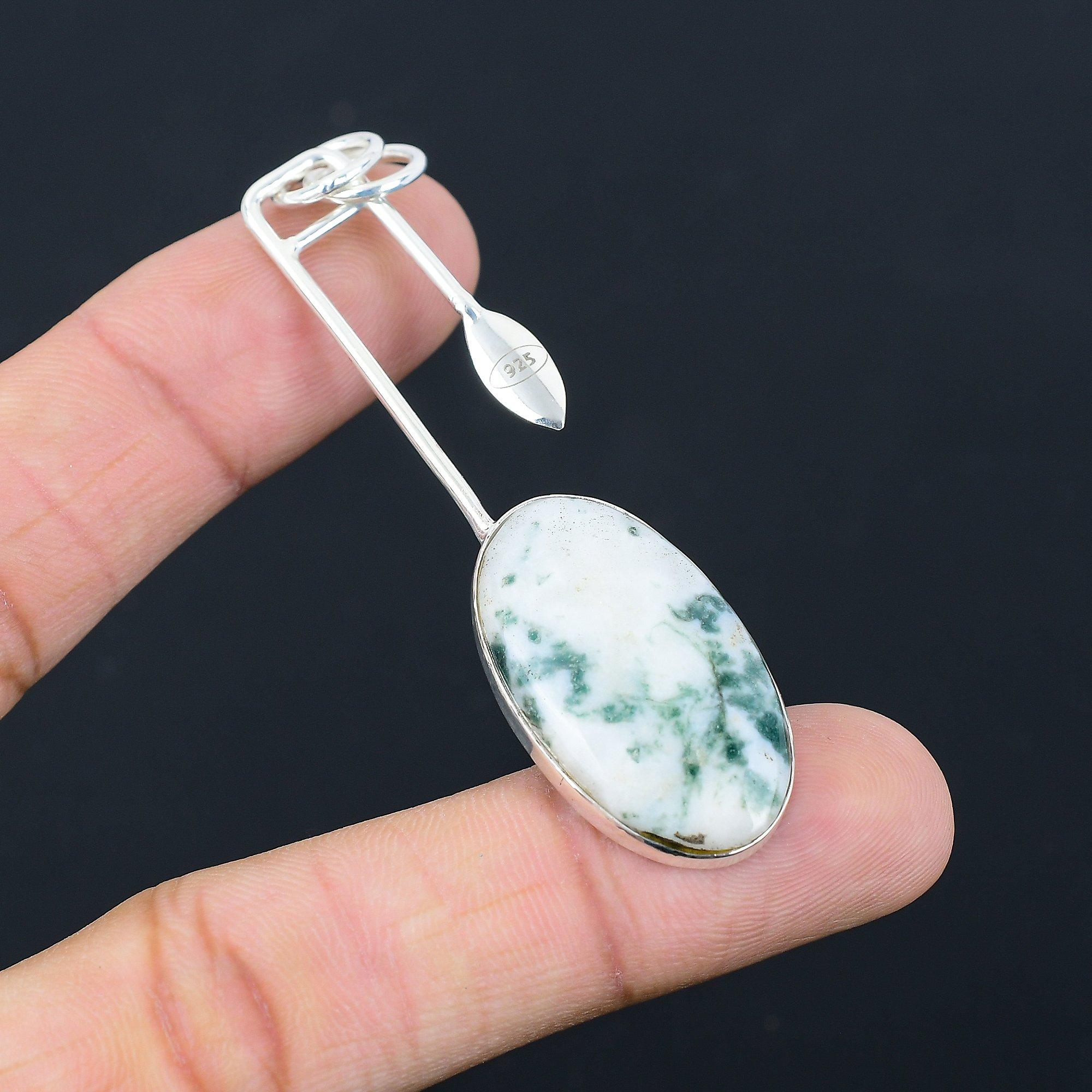 Womens day Deal Sterling Silver Tree Agate Stone Birthday Handcrafted Pendant
