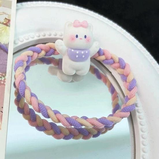 2 Stück Haargummis Weiche Geflochtene Elastische Haarbänder mit Cartoon Harz Tier Zubehör Kratzfrei Mädchen Kinder Pferdeschwanz