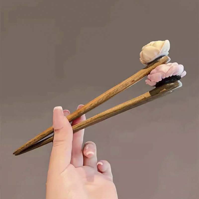 Chinesischer Stil Rosa Rosenblume Holz Haarstäbe Für Frauen Mädchen Vintage Hanfu Cheongsam Haarnadel Kopfschmuck Haaraccessoires