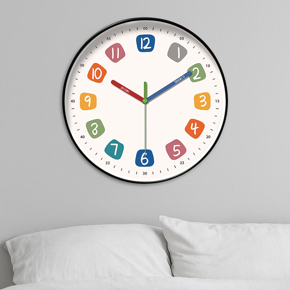 Colorful Early Education Wall Clock Mute Round Electronic Color Clock Punch-free Minimalist Learning Wall Hanging Clock