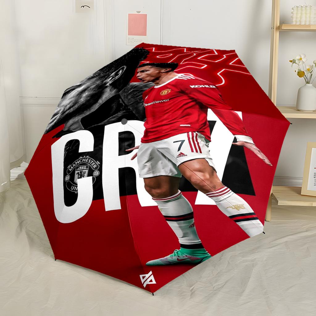 Cr7 Football Legend Portable Automatic Umbrella Folding Umbrella with 8 Ribs Durable Plastic & Iron All-Season Umbrella for Travel Fashionable