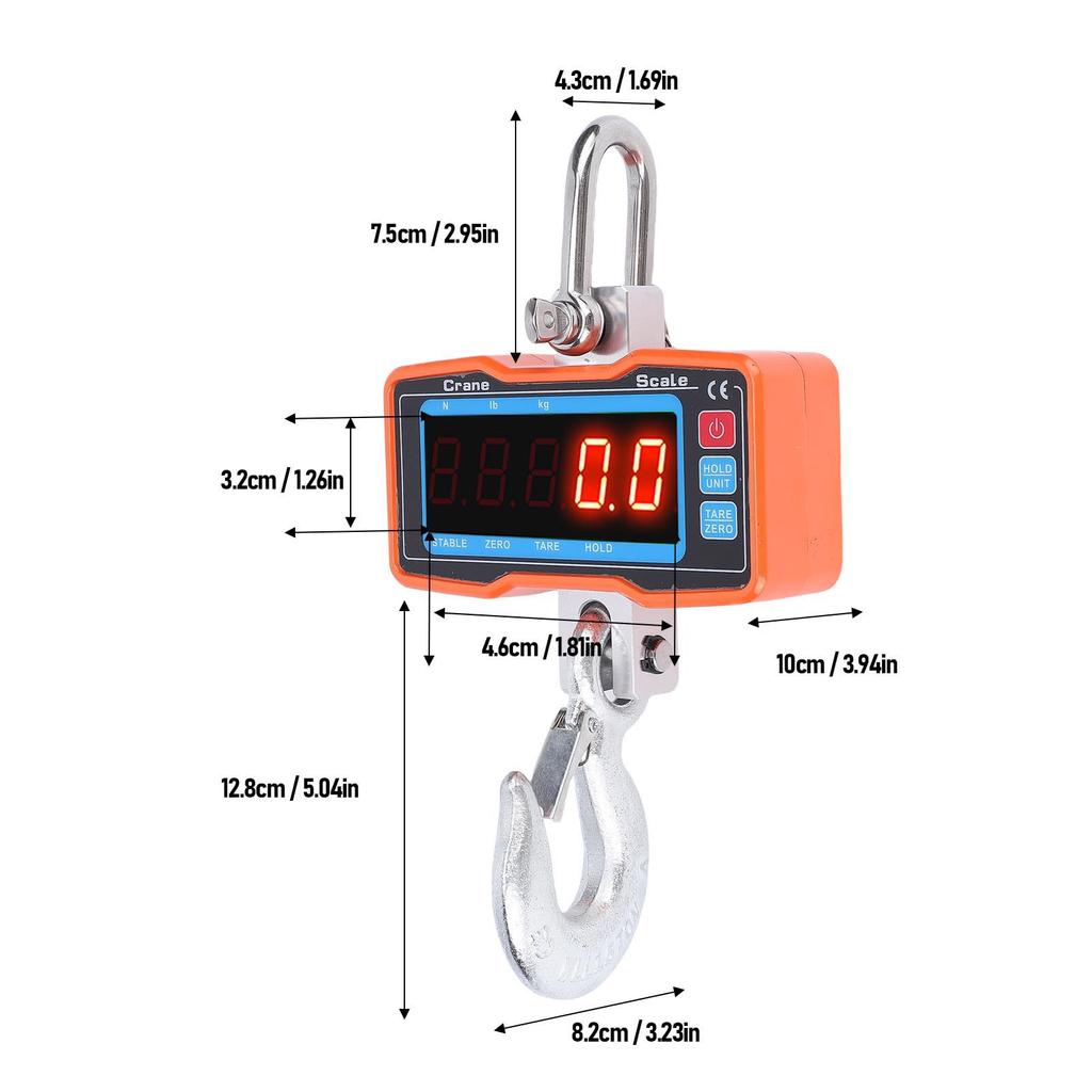 Digital Crane Scale 1000kg 2200lbs 0.8in 5 Digit LED Screen Electronic Hanging Scale with Remote Control for Farm Construction Site