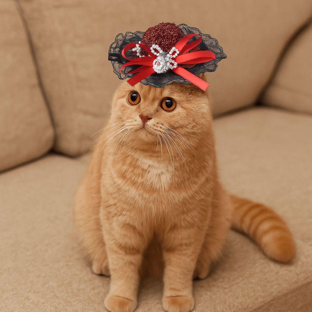 Sequin Pet Halloween Hat British Style Pet Decorative Hat Pet Accessories Cat Lace Hat  Pet Show