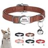 Custom Cat Collar PU Leather Cats Collars Necklace Safety Breakaway Pet Kitten Puppy Collars Anti-lost for Cats Free Engraved