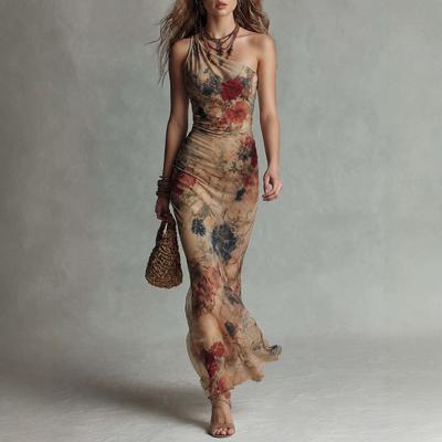  European and American Independent Station Casual Bohemian Beach Vacation Printed Mesh Dress