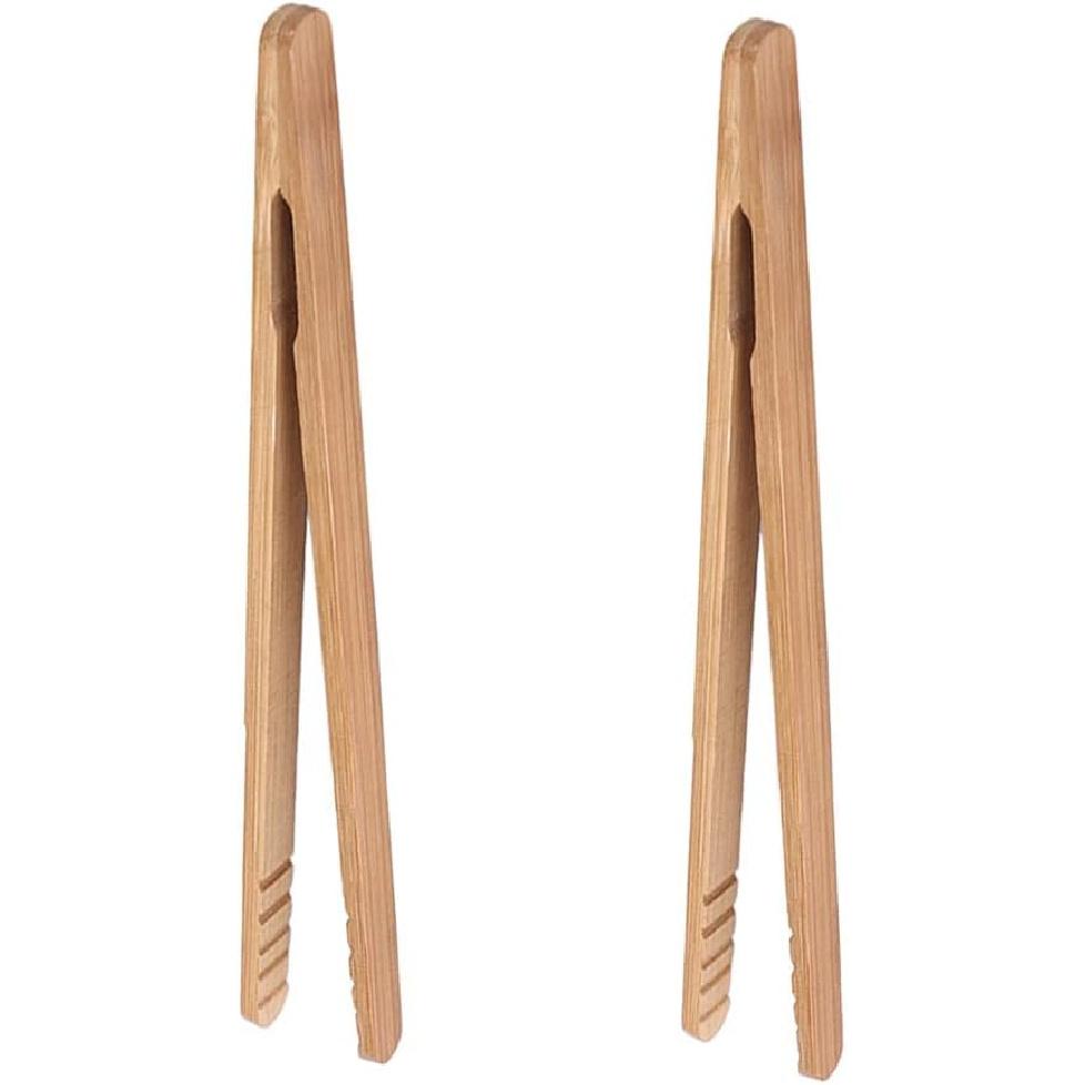 Bamboo Toast Tongs, 7 Inches Mini Wood Cooking Tong with Anti-slip Design Great for Serving Food/Toaster/Bread & Pickles/Sugar/Barbecue,Small Kitchen