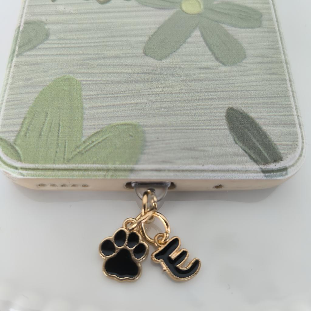 1 Black Cat Paw Animal-shaped Phone Dust Plug with Letters, Suitable for IPhone/Type-C Interface Dust Plugs, DIY Phone Decoration and Protection