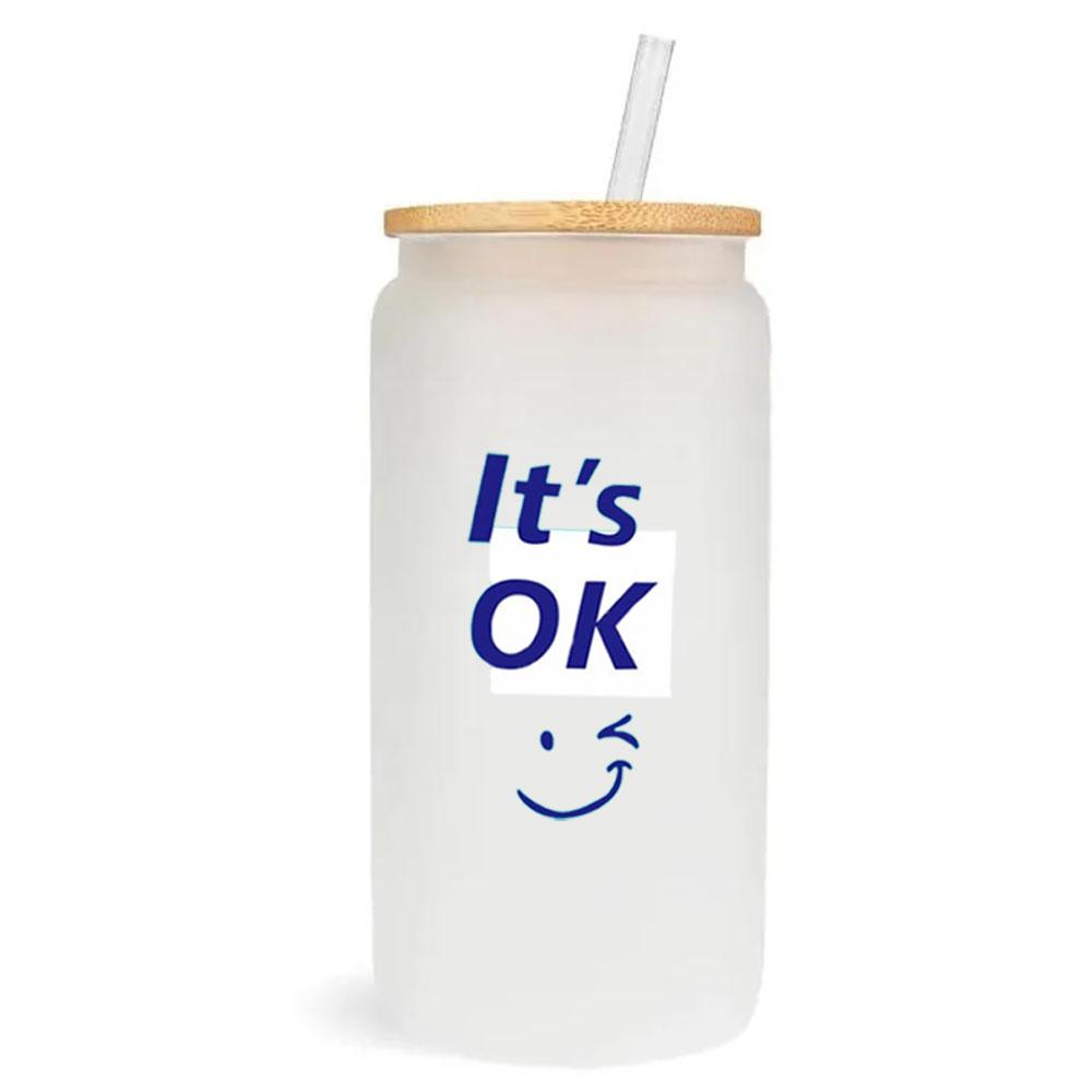 Personalized letter printed glass cup, transparent glass cup, milk tea cup, juice cup, suitable for home and party use, 500ml