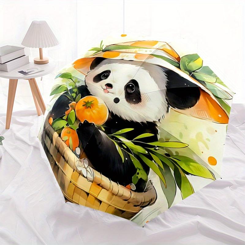 1pc Adorable Panda & Persimmon Automatic Folding Umbrella - 3 Folding Design, Vivid Cartoon Pattern, Suitable for Outdoor Activities, A Gift for