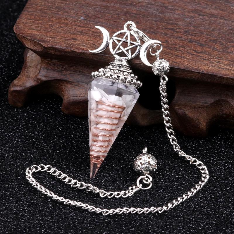 1690 Three-Phase Moon Seven Chakra Stone Resin Hexagonal Crystal Pendant Pendulum Cross-Border Jewelry