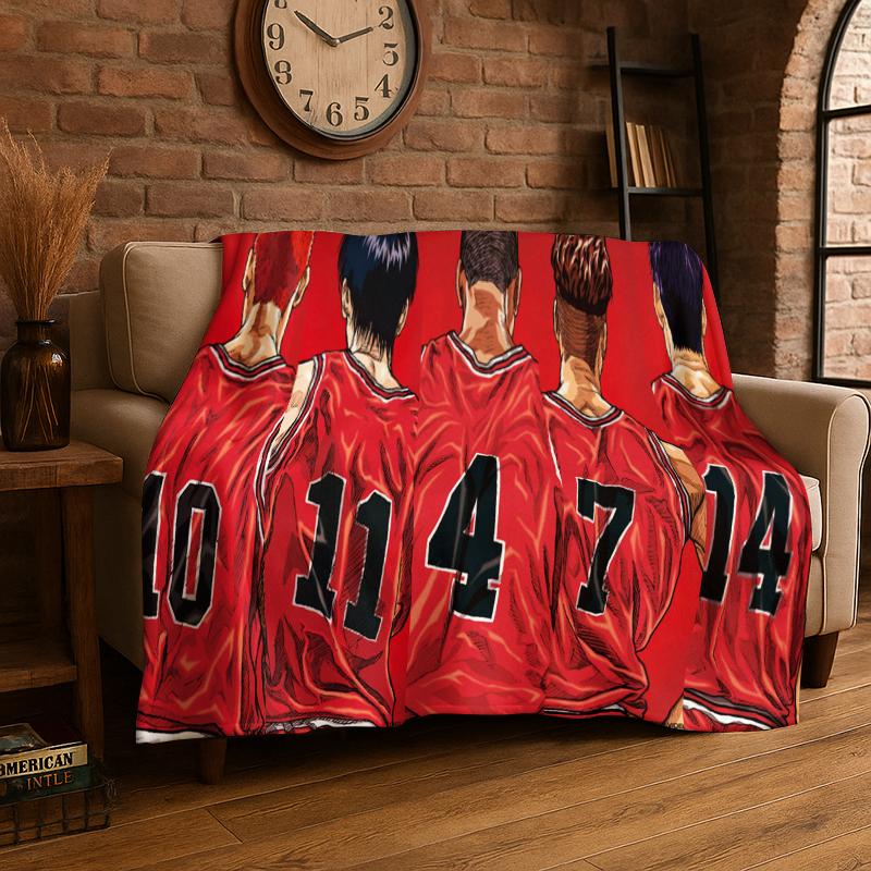 

Retro Slam Dunk Basketball Anime Cartoon Flannel Blanket Soft Warm Throw Blanket for Bedroom Living Room Bed Travel Picnic Gift 75x90cm