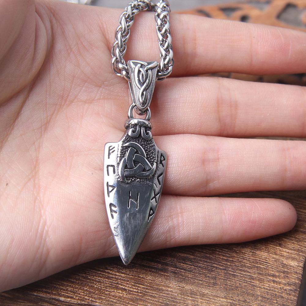 Gold Viking Necklace Odin Spear Gungnir Pendant Stainless Steel Men Jewelry Norse Runes Valknut Talisman Arrowhead