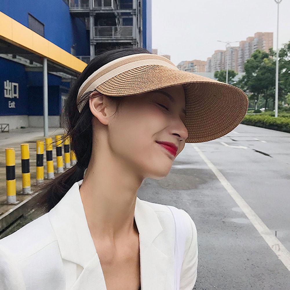Sombreros de Sol para Mujer de Verano Anti-UV Visera Femenina para Exteriores Gorras Hechas a Mano de Paja Sombrero Casual de Sombra Sombrero de Copa Vacío Gorra de Playa
