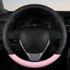1PC New PU Leather Splicing Leather Anti-slip Wear Four Seasons Universal Steering Wheel Cover Black pink
