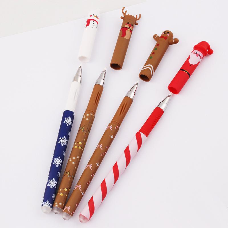 4Pcs Christmas Themed Erasable Gel Pen Cute Santa Claus Snowman Elk Gingerbread Man 4 Colors Pens Student Stationery Gift