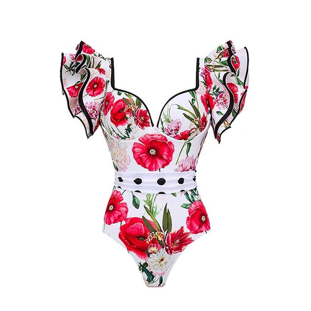 2023 Trendy Sexy Women's One-Piece Printed Swimwear with Spaghetti Straps - European and American Style