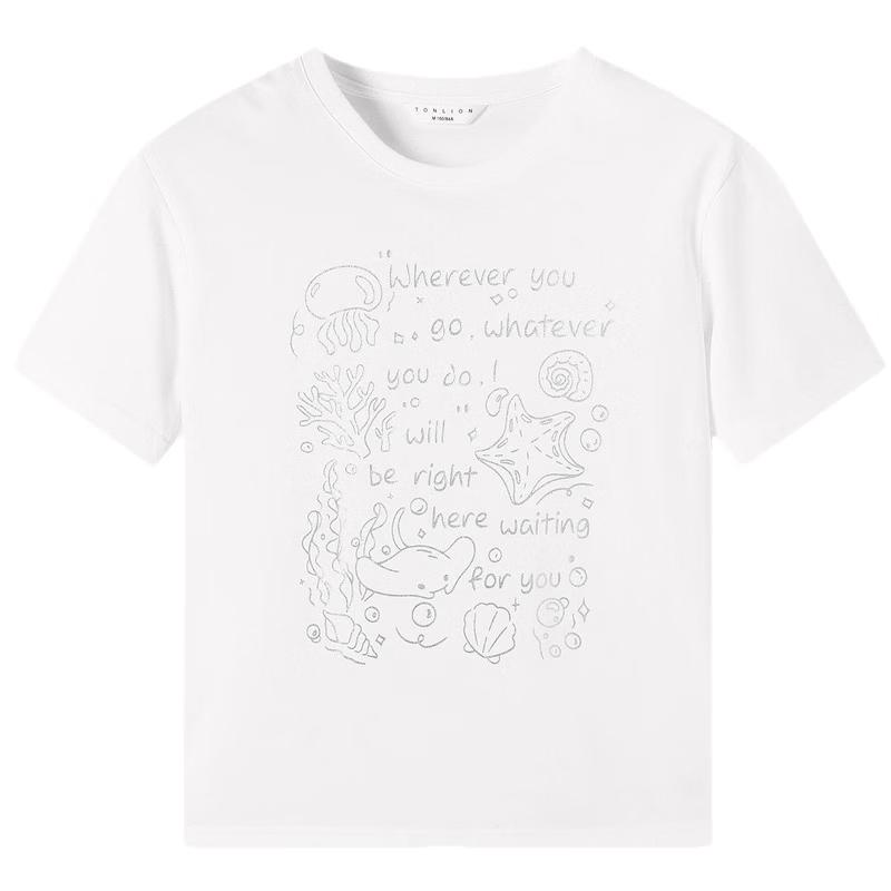 TonLion Women s Letter Print Short-Sleeve T-Shirt L