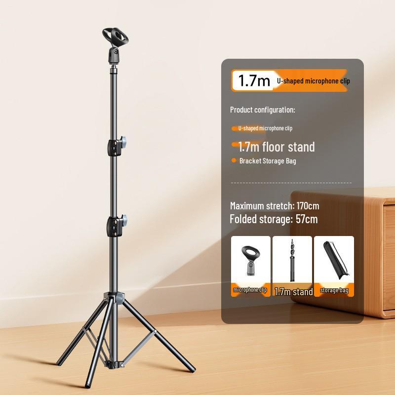 Universal Floor-Standing Metal Microphone Stand with Retractable Bracket