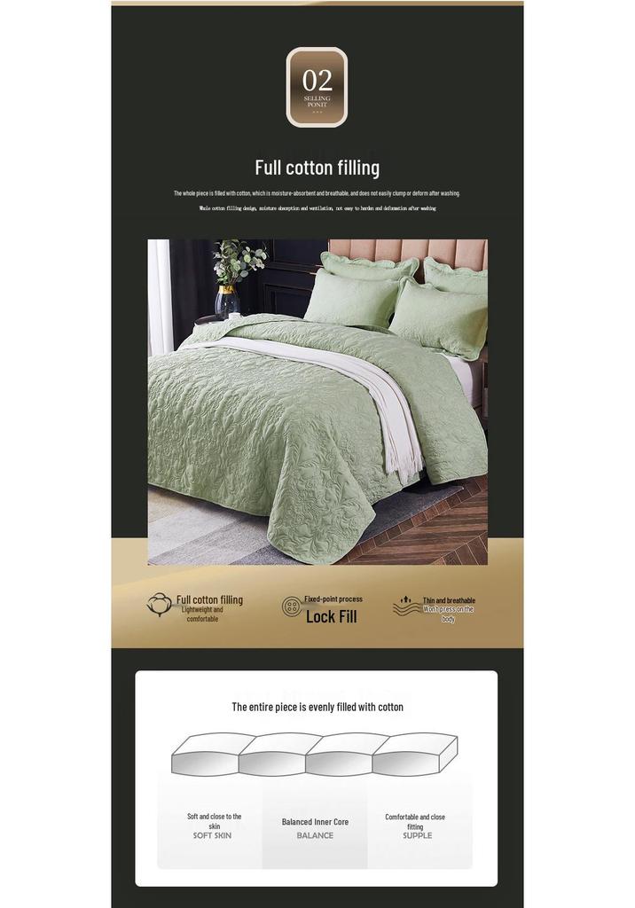 Washed Cotton Quilted Bedspread Set - 3-Piece Washable Coverlet Set, Breathable and Versatile