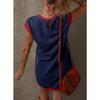Damen Farbblock Kurzarm Pullover Tasche A-Linie T-Shirt Kleid