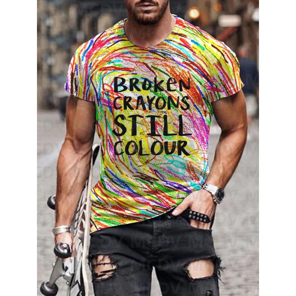 

Men s Broken Crayons Still Colour Mental Health Awareness Encourage Print Casual T-Shirt 3D Printed T Shirt S