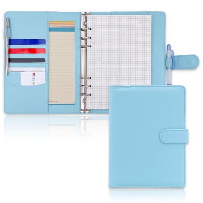 SHOP System Notebook A5 Desk Size Cute PU Leather Ring 4 Types of Refills Included Pocket Pen Holder OF390 MT's 6-Hole (Light Blue)