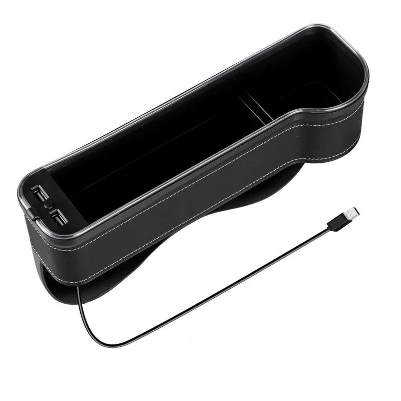 Nuova Scatola Portaoggetti per Fessure Auto con 2 Caricabatterie USB LED Colorato Tasca a Fessura per Fessura Sedile Organizzatore Sedile Porta Carte Telefono Bottiglia Porta Bicchieri