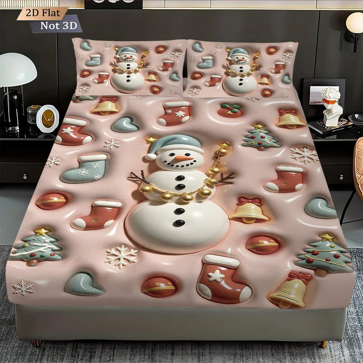 

3 imitation relief Christmas snowman print coreless bed sheet set various sizes bed covers bedding decorations machine washable 90x191cm