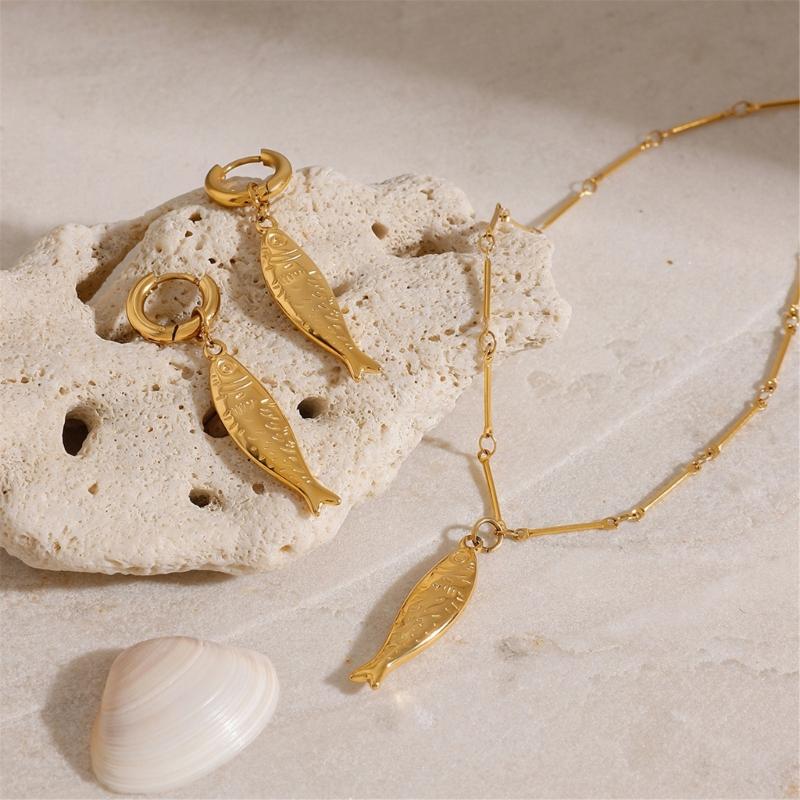 Gold Tone Earrings/Necklace Necklace Stainless Steel Fashion Jewelry for Women Trendy Accessory For Sensitive Skin