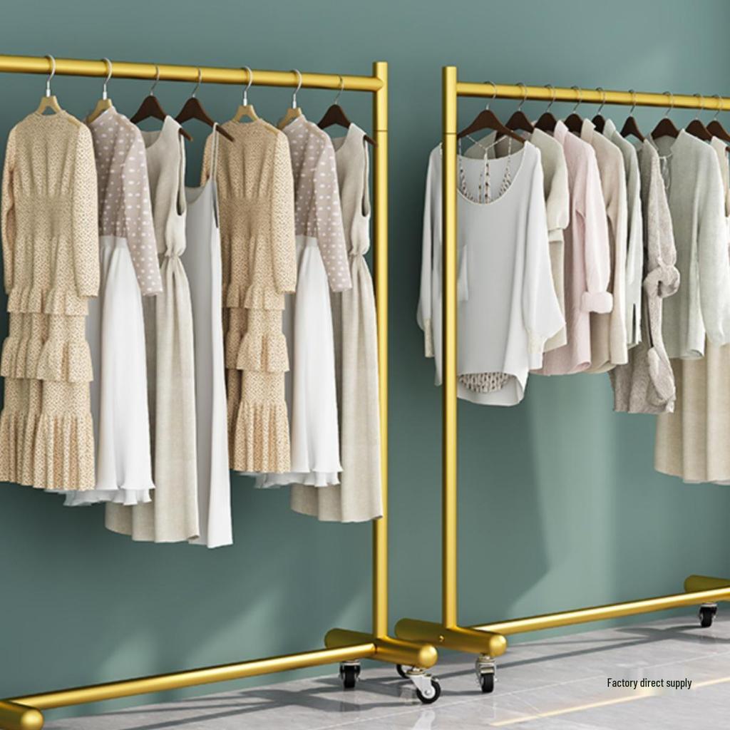 Adjustable Floor-Standing Clothing Rack with Wheels for Women's and Children's Wear