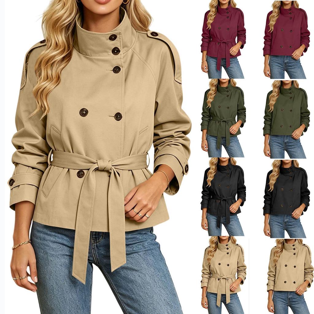 Women's Double-Breasted Jacket Short Length for Fall Winter Outerwear