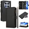 For Xiaomi Redmi Note 14 Pro 4G Leather Case 9 Card Slots Zipper Wallet Stand Phone Cover with Wrist Strap