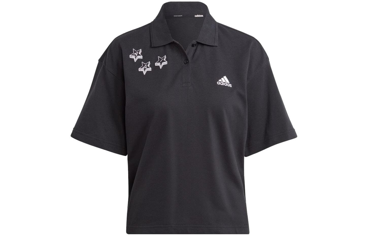 Adidas Polo Shirts Women s Black Polo Collar Moderate Straight Fit IJ8747 M